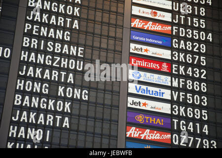 Singapour, aéroport, panneau indicateur, l'Asie, le décollage, l'information, voyages, vacances, voyage en avion, personne, du tourisme, de l'information, le numéro de vol, numéro de vol, Banque D'Images