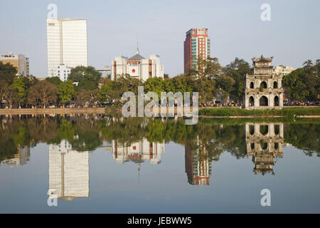 Vietnam, Hanoi, le lac Hoan Kiem et la tour de la tortue, Banque D'Images