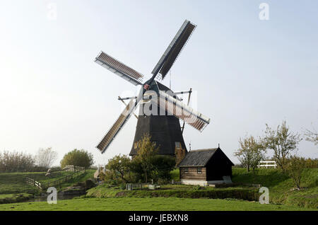 La Hollande, Pays-Bas, province de Nordholland, Kinderdijk, moulin dans le paysage, Banque D'Images