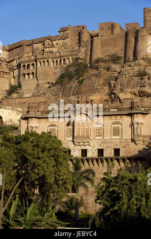 L'Inde, Rajasthan, Jodhpur Mehrangarh Fort, sur une colline, Banque D'Images