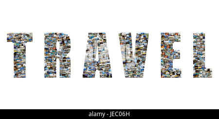 Texte voyage collage de lieux célèbres et des bâtiments. Banque D'Images