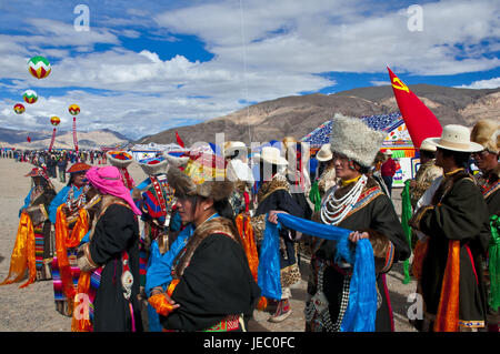 Fête traditionnelle des souches en Gerze dans l'ouest du Tibet, l'Asie, Banque D'Images