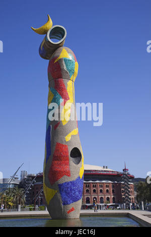 Espagne, Barcelone, Parc de sculpture, Joan Miró Dona i Ocell, femme et Vogel, en 1982, Joan Miro, Banque D'Images