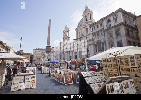 L'Italie, Rome, Piazza Navona, peintre de production, touristiques, quatre-courant, bien Banque D'Images