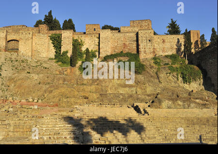 Espagne, Malaga, forteresse de l'Alcazaba et les ruines du théâtre romain, Banque D'Images