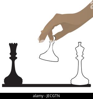 Le concept d'un jeu politique. USA sur le monde oren, de la main du joueur d'en haut, l'étape pion. Reine est une liberté. Illustration de Vecteur