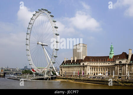 La Grande-Bretagne, l'Angleterre, Londres, Thames flux, grande ourse, 'London Eye', capital, Riverside, rive de la Tamise, d'un bâtiment, d'attirer les entreprises, le lieu d'intérêts, loisirs, vacances, monument, destination, tourisme, Banque D'Images