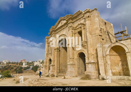 Les ruines historiques de Jerash, Arc de Triomphe, la Jordanie, Banque D'Images