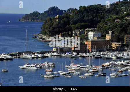 L'Italie, la Ligurie, la Riviera du Levant Tu, vue sur le port de Santa Margherita Ligure, Banque D'Images