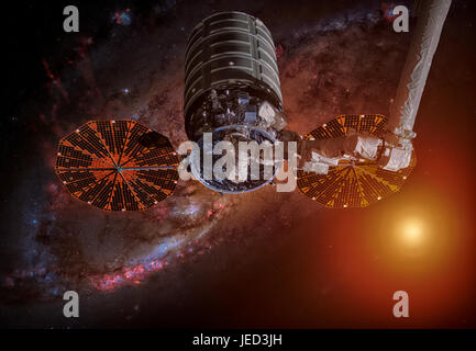 L'engin spatial cygnus dans un espace libre. Éléments de cette image fournie par la NASA. Banque D'Images