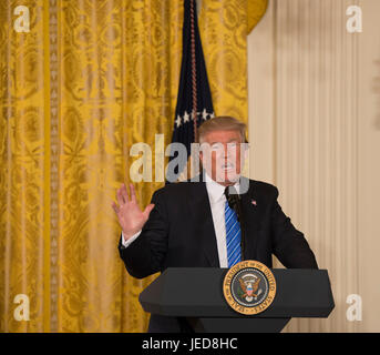 Washington, USA. 23 Juin, 2017. Le président Donald J. Trump signe la reddition des anciens combattants et la protection du dénonciateur Act de 2017 à la Maison Blanche. Credit : Patsy Lynch/Alamy Live News Banque D'Images