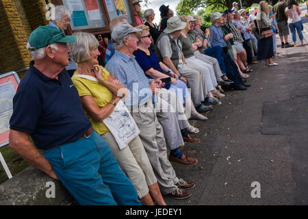Upton sur Severn, UK. 24 Juin, 2017. Rassembler des foules prêt à regarder la parade jazz style Mardi Gras le 24 juin 2017. Crédit : Jim Wood/Alamy Live News Banque D'Images