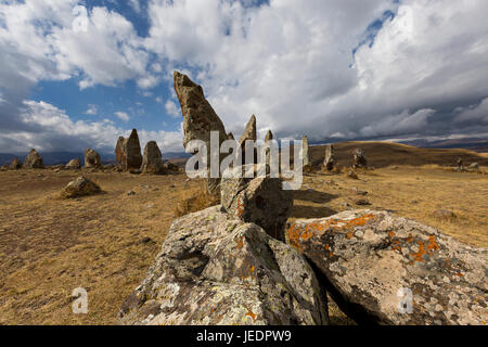Ancien observatoire appelé Zorats Karer ou Karahunj, connu sous le nom de Stonehenge arménien. Banque D'Images