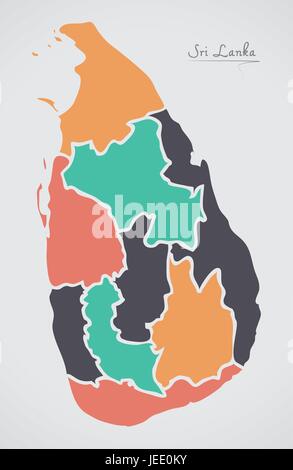 Sri Lanka la carte avec les états et les formes rondes modernes Illustration de Vecteur