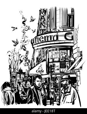 Paris - Cinéma à Grands Boulevards - vector illustration Illustration de Vecteur