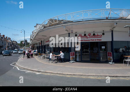 Harry Ramsdens fish and chips restaurant Swanage Dorset.Harry Ramsden : célèbre pour le poisson-n-jetons. Avec plus de 40 points de vente à travers le Royaume-Uni. Banque D'Images