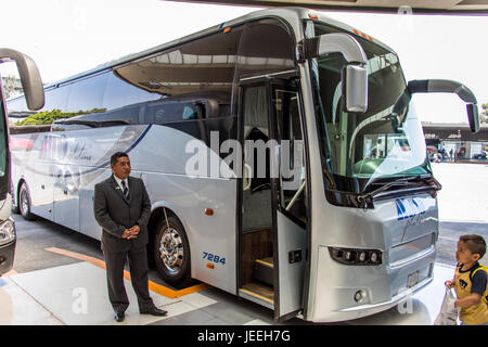 Platine en bus ADO TAPO, Terminal de autobuses de Pasajeros de Oriente ou terminal de bus de passagers de l'Est, la ville de Mexico, Mexique Banque D'Images