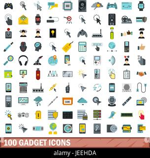 Gadget 100 icons set, style plat Illustration de Vecteur
