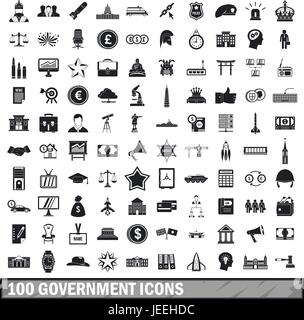 100 Gouvernement icons set, le style simple Illustration de Vecteur