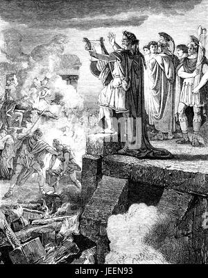 Empereur romain Nero Claudius Caesar et le grand incendie de Rome, 64 ANNONCE Banque D'Images