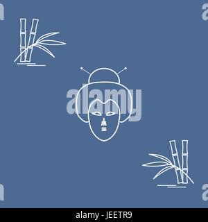 Icône stylisée du visage femme japonaise et le bambou. Voyages et loisirs. Pour la conception d'affiches, de bannières ou d'impression. Illustration de Vecteur