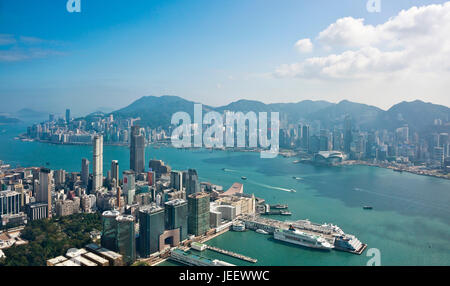 L'antenne horizontale vue panoramique paysage urbain de Hong Kong, Chine. Banque D'Images