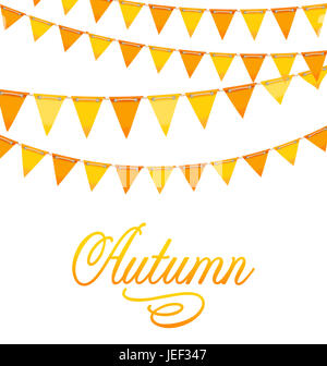 Décoration d'automne Illustration avec orange et jaune Drapeaux et Banderoles - Texte Banque D'Images