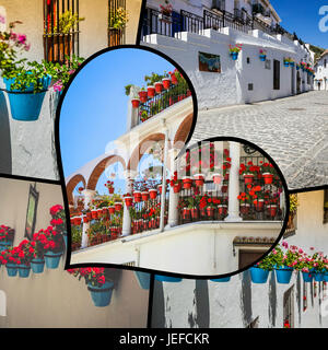 Collage de Mijas street. Charmant village blanc en Andalousie, Costa del Sol. Espagne Banque D'Images