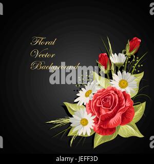 Belles marguerites blanches et roses rouges Illustration de Vecteur