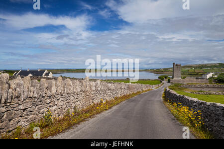 Muckinish château se dresse sur une partie étroite d'un isthme qui s'avance dans Pouldoody Bay, près de Ballyvaughan, dans le comté de Clare, Irlande Banque D'Images