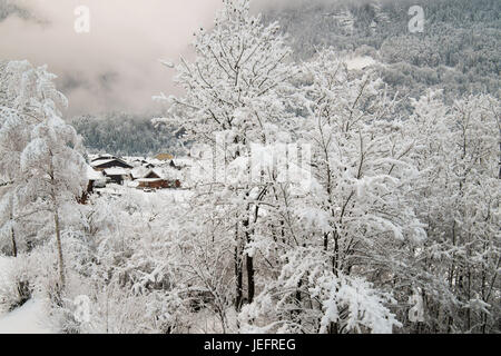 Paysage d'hiver à Servoz, Chamonix Mont Blanc, France Banque D'Images