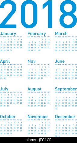 Bleu simple pour l'année civile 2018, en format vectoriel. Illustration de Vecteur