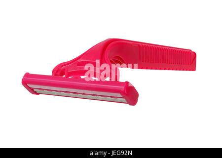 Rasoir jetable rose isolé sur fond blanc Banque D'Images