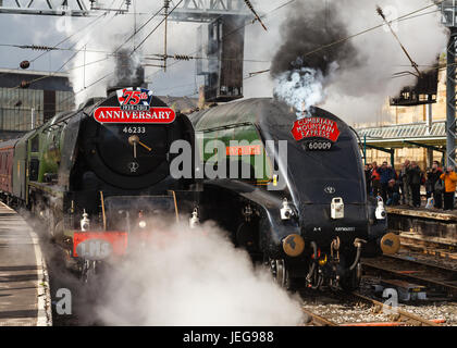 Préservés des locomotives à vapeur. Conserves de locomotives à vapeur de la duchesse de Sutherland et de l'Union de l'Afrique sont représentés à Carlisle, en Angleterre. Banque D'Images