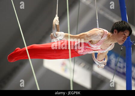 Takasaki Arena, de Gunma, au Japon. 25 Juin, 2017. Takuya Nagano, 25 juin 2017 - La gymnastique artistique : la 71th Japon Tous les appareils de gymnastique artistique championnat, bagues hommes finale à Takasaki Arena, Gunma, au Japon. Credit : Sho Tamura/AFLO SPORT/Alamy Live News Banque D'Images