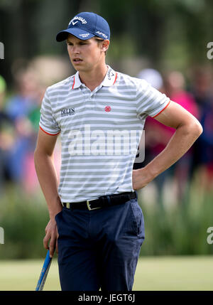 Moosinning, Allemagne. 25 Juin, 2017. Golfeur professionnel belge Thomas Detry en action à la 4e édition du Tournoi International de l'événement Tour de l'Europe ouvertes à Moosinning, Allemagne, 25 juin 2017. Photo : Sven Hoppe/dpa/Alamy Live News Banque D'Images