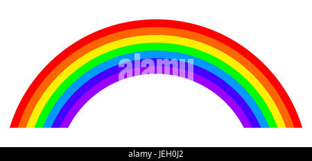 Sept couleurs rainbow illustration sur fond blanc. Arc avec les bandes dans les principales couleurs du spectre et de la lumière visible. Banque D'Images