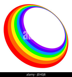 Cercle arc-en-ciel en trois dimensions dans les sept couleurs du spectre de lumière visible rouge, orange, jaune, vert, bleu, indigo et violet. Banque D'Images