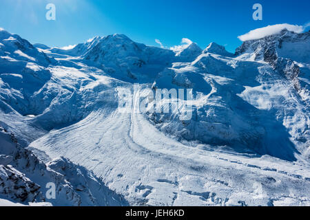 Vue panoramique vue depuis le Gornergrat, y compris l'écoulement du glacier du Gorner, Suisse Banque D'Images