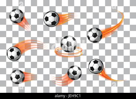 Les ballons de soccer ou de football avec vecteur icône fire motion trails pour emblèmes sportifs Illustration de Vecteur