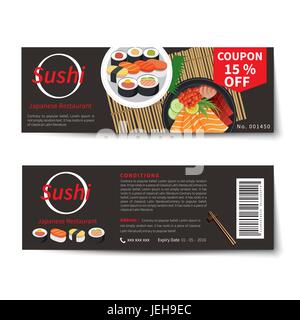 Coupon réduction sushi design plat modèle Illustration de Vecteur