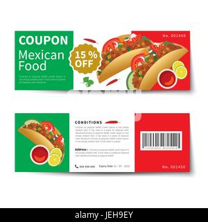 La nourriture mexicaine coupon réduction template modèle plat Illustration de Vecteur