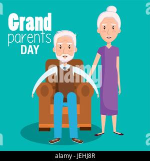 Grand-père assis sur un fauteuil et grand-mère avec les grands-parents jour signer sur teal background vector illustration Illustration de Vecteur