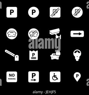 Vector icons set parking blanc sur fond noir Illustration de Vecteur