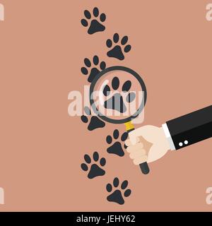 Main tenant loupe sur paw print. Vector illustration Illustration de Vecteur