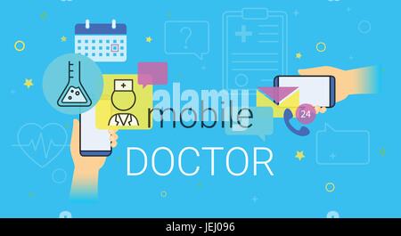 La recherche en médecine et médecin mobile résultats sur smartphone concept illustration Illustration de Vecteur