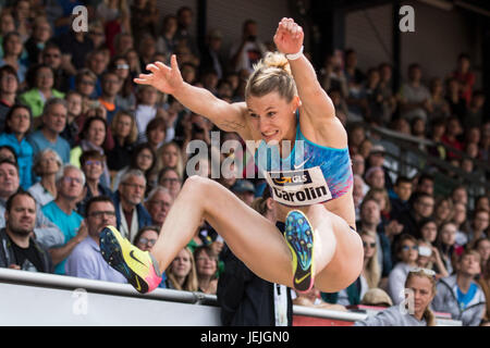 Ratingen, Allemagne. 25 Juin, 2017. Carolin Schaefer au cours de la discipline du saut en longueur de l'heptathlon femmes à l'athlétisme et course multisports de Ratingen, Allemagne, 25 juin 2017. Photo : Bernd Thissen/dpa/Alamy Live News Banque D'Images