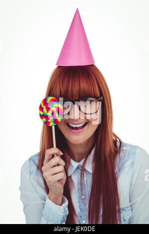 Jolie femme hipster avec hat parti et Lucette Banque D'Images