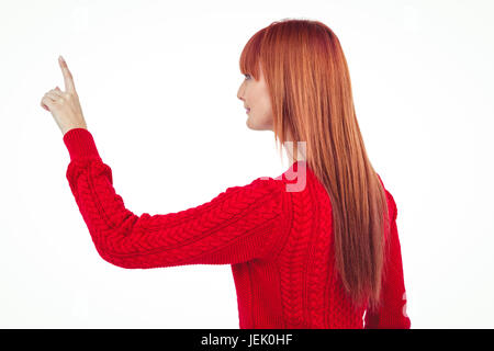 Hipster Smiling woman pointing quelque chose Banque D'Images