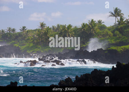 Côte rugueuse à Waianapanapa State Park sur l'île hawaïenne de Maui, le long de la route de Hana Banque D'Images